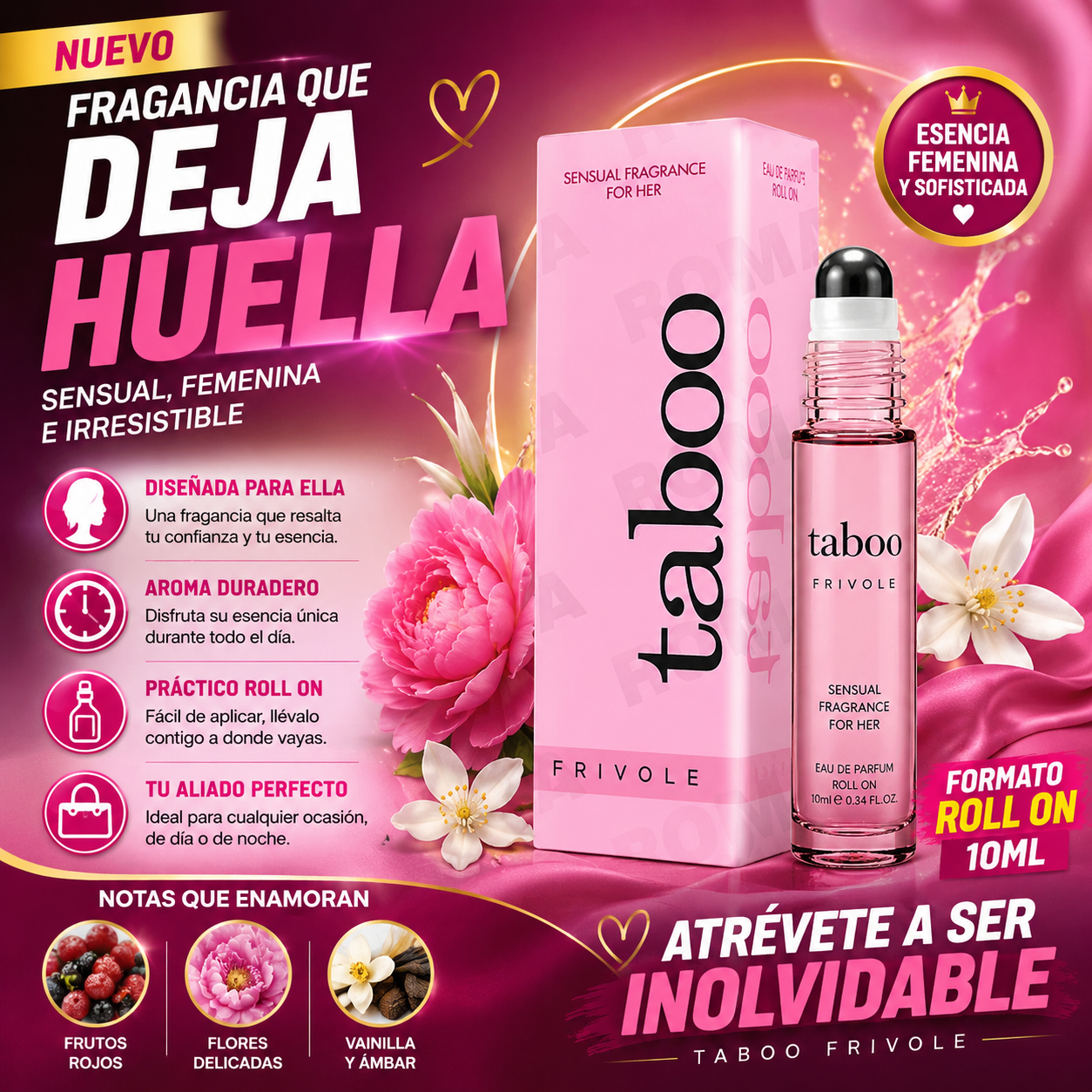 PERFUME ROSA CON FEROMONAS PARA MUJER 10ML TABOO