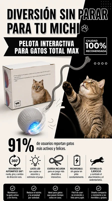 Pelota Interactiva para Gatos con Luz LED y Movimiento Automático